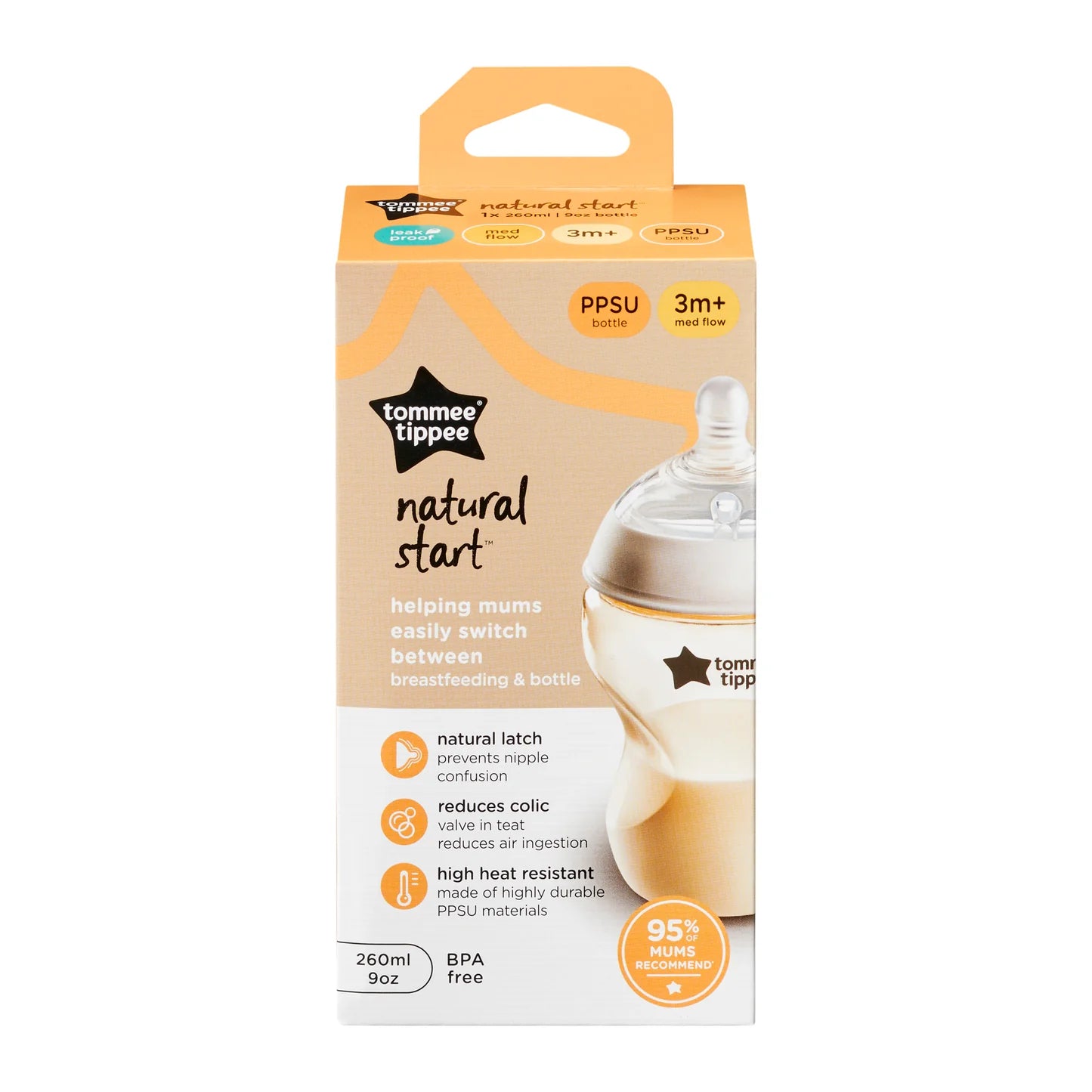 Tommee Tippee Natural Start PPSU Bottle 260ml with Medium Flow 3m+: Smooth and Natural Feeding for Growing Babies - Fortune Store
