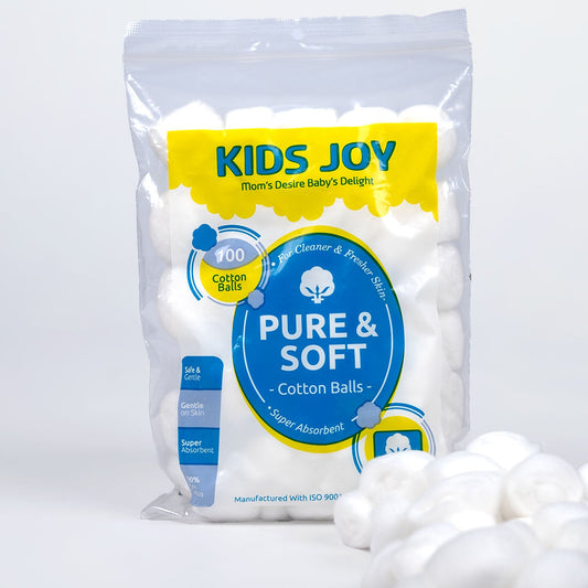 Kids Joy 100% Pure Cotton Balls Zip Pack (50 / 100 / 300 pcs) – Soft, Safe & Gentle for Baby Care - Fortune Store