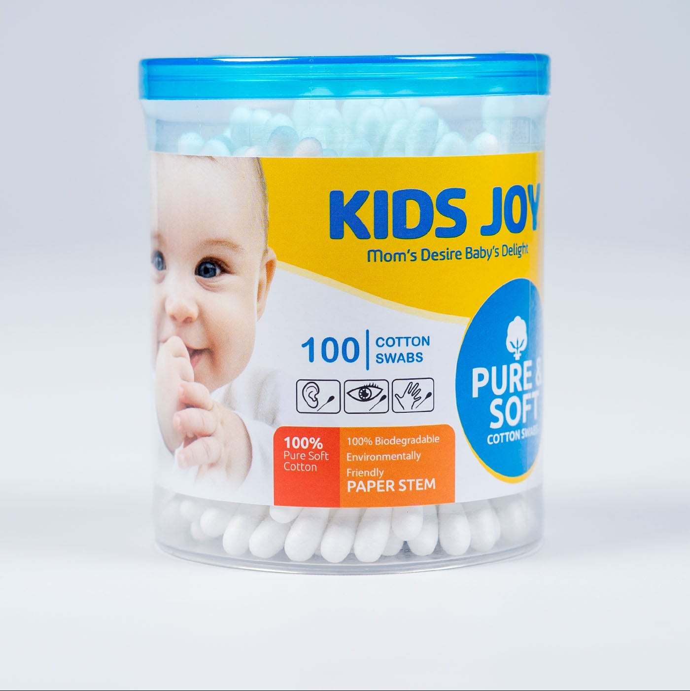 Kids Joy 100% Cotton Buds – Paper Stem Cannister (100 Sticks) | Soft, Safe & Eco-Friendly Baby Care