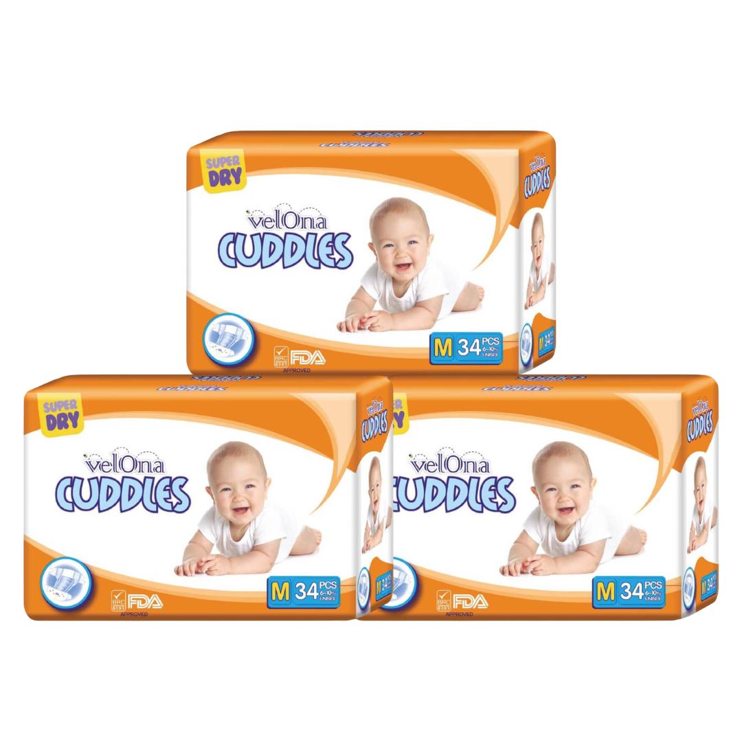 Velona Cuddles Medium Diaper 34 / 68 / 102 / 136 Pcs | 6-10kg - Fortune Store