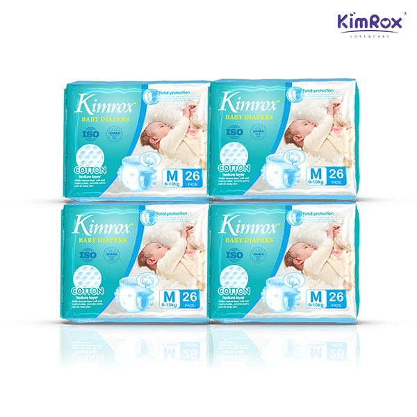 Kimrox Baby Medium Diapers 6 - 10kg 26pcs / 78pcs / 104pcs | Gentle Care, Superior Protection | Free Delivery