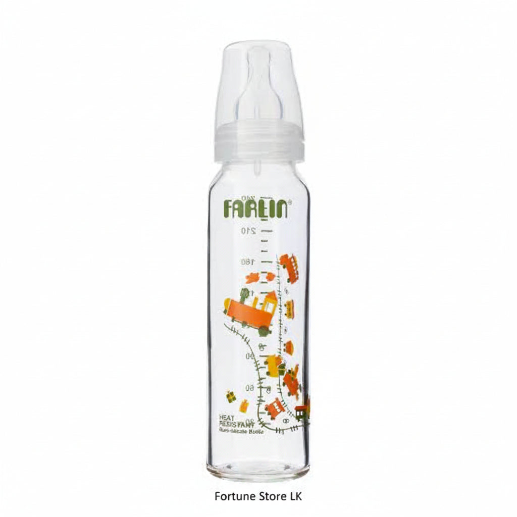 Farlin Glass Feeding Bottle 240ml 6m+ | BPA-Free Baby Glass Bottle