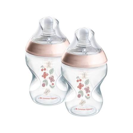 Tommee Tippee Natural Start Decor Bottles 260ml 3m+ Twin Pack – Pink & Blue | Anti-Colic, BPA-Free Baby Feeding Bottles