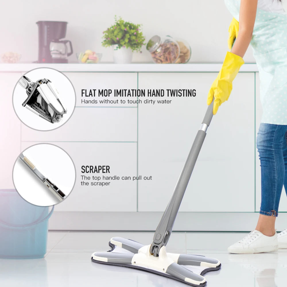 X – Shaped Micro Fiber 360° Rotating Lazy Mop the Folding Self – Twist Horizontal Mop Perfect Cleaning of All Types of Floor