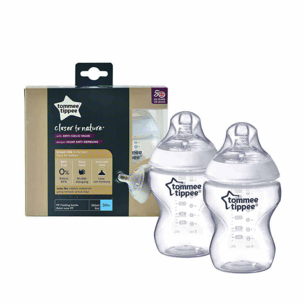 Tommee Tippee Closer to Nature Baby Bottle 260ml 2 Pack 3m+: Comfort and Convenience for Growing Babies - Fortune Store