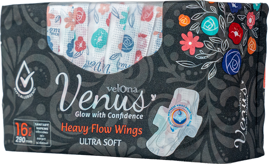 Velona Venus Sanitary Napkins Heavy Flow Wings 16 Pcs (290mm) | Superior absorbency and ultimate comfort for your heaviest days. - Fortune Store
