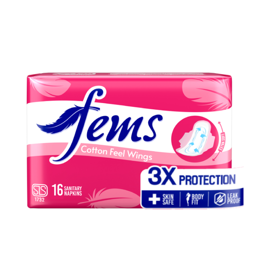 Fems Cotton Feel Wings Sanitary Napkins 16pcs | Soft Comfort & Reliable Protection - Fortune Store