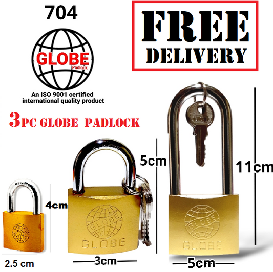 3 PC PADLOCK PACK [ HIGH QUALITY GLOBE BRAND ] - FREE DELIVERY