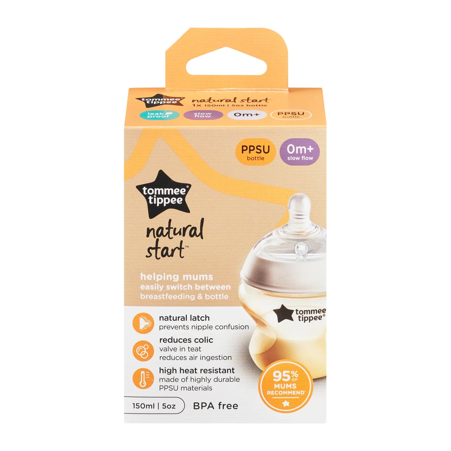 Tommee Tippee Natural Start PPSU Bottle 150ml with Slow Flow 0m+: Gentle Feeding from Day One - Fortune Store