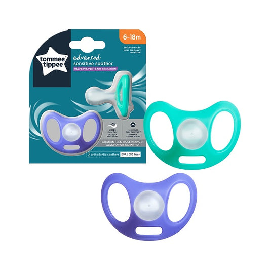 Tommee Tippee Advanced Sensitive Soother 6–18 Months – 2pcs | Prevents Skin Irritation | BPA-Free & Gentle on Baby Skin