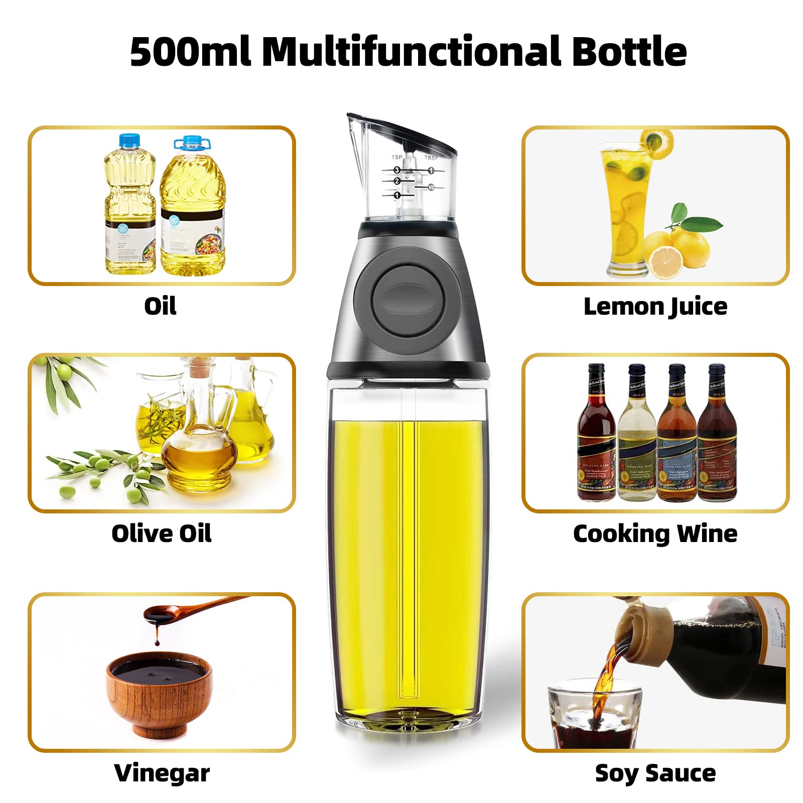 Press and Measure Oil and Vinegar Dispenser – 500 ML - FREE DELIVERY - Fortune Store