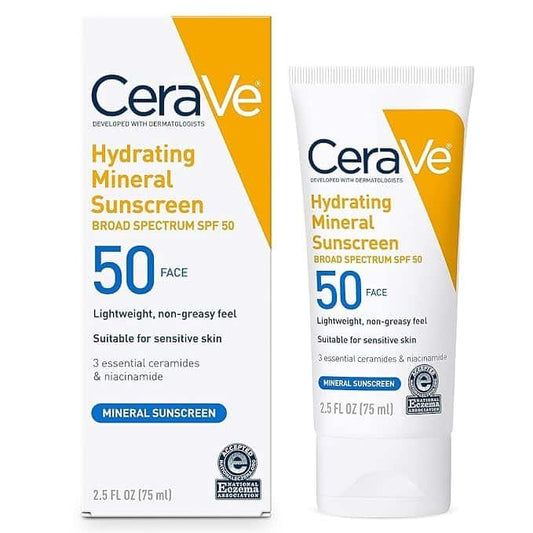 CeraVe Hydrating Mineral Sunscreen SPF 50 For Face – 75ml | Broad-Spectrum Protection