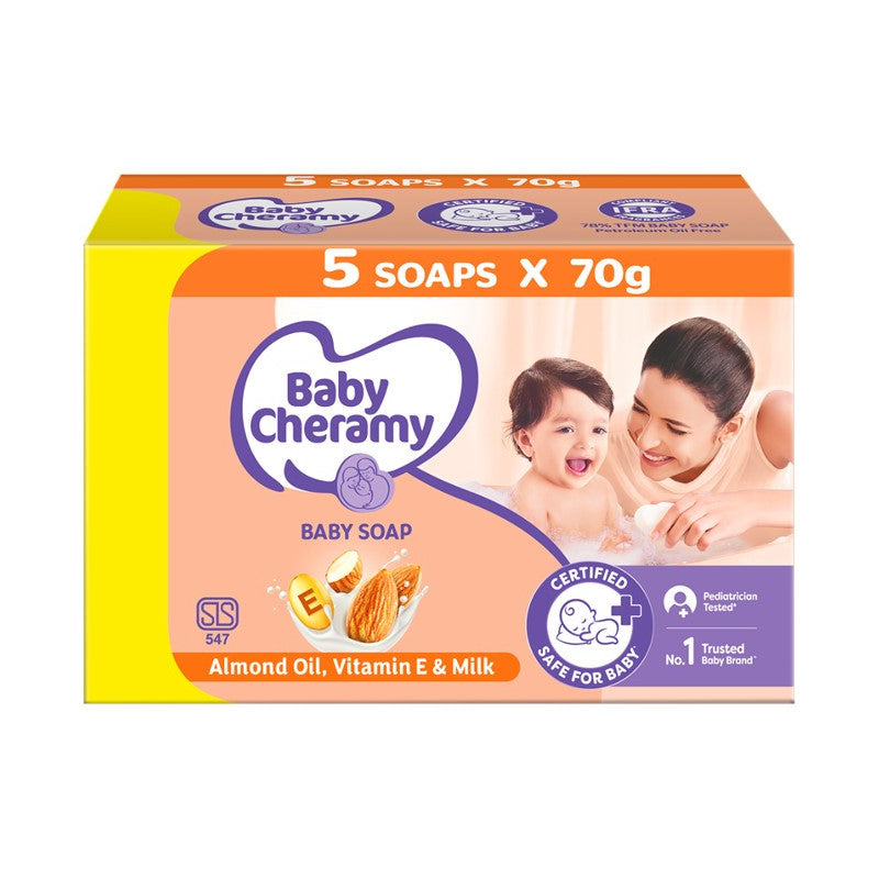 Baby Cheramy Soap 5-in-1 Value Pack – 70g x 5 Pcs | Almond Oil, Vitamin E & Milk - Fortune Store