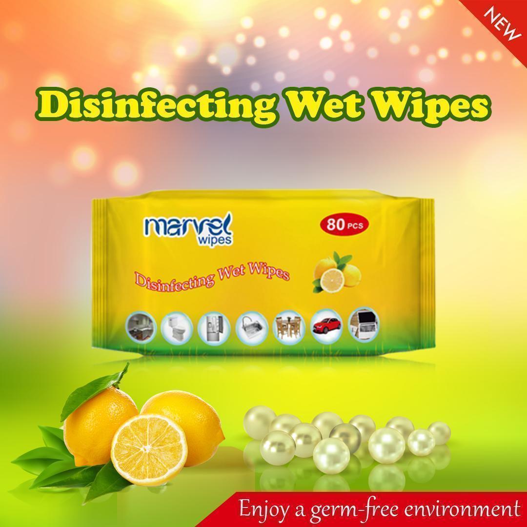 Marvel Disinfecting Wet Wipes 80pcs – Antibacterial Cleaning Wipes for Hands and Surfaces