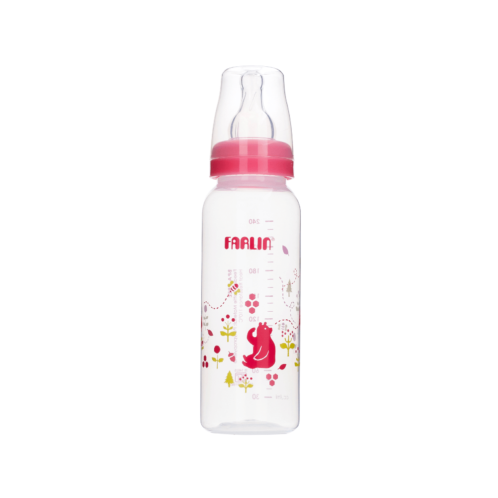 Farlin PP Standard Neck Feeding Bottle 240ml 3m+ Pink - Safe & Easy Feeding for Growing Babies