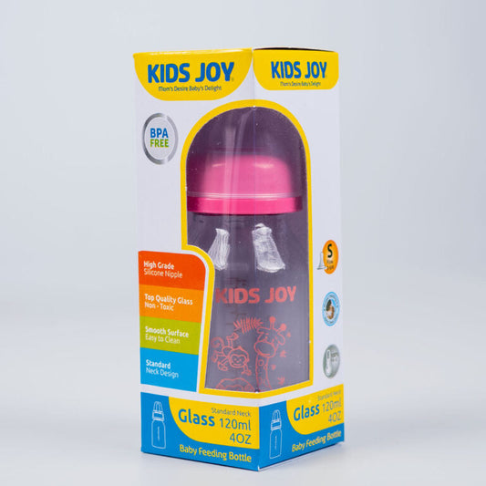 Kids Joy Glass Feeding Bottle 120ml 0-6M | Clear, Safe, and Naturally Simple - Fortune Store