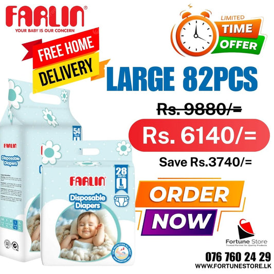 Farlin Baby Diapers Large 80pcs | 82Pcs (9-14kg) | Superior Comfort & Leak Protection | Free Delivery