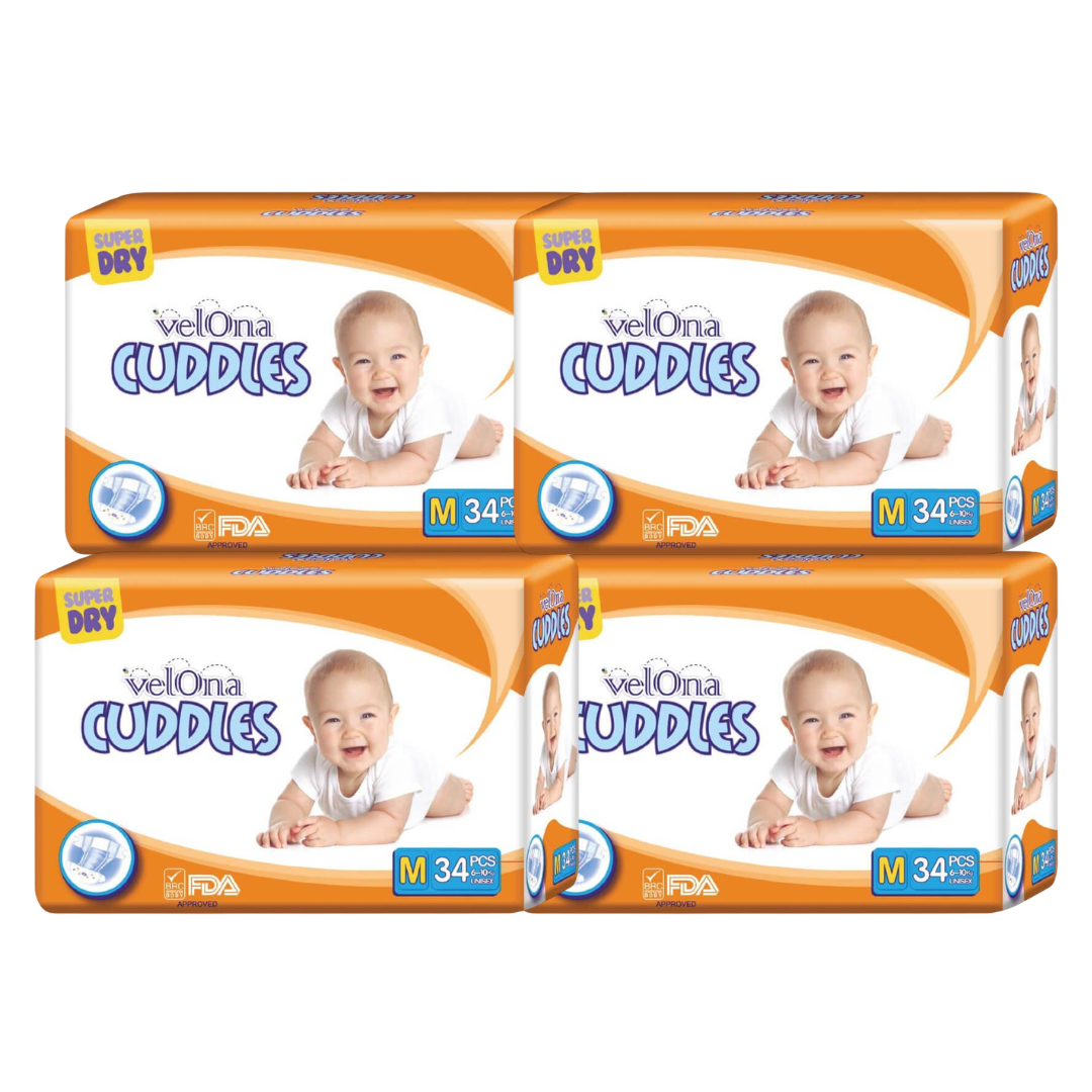 Velona Cuddles Medium Diaper 34 / 68 / 102 / 136 Pcs | 6-10kg - Fortune Store