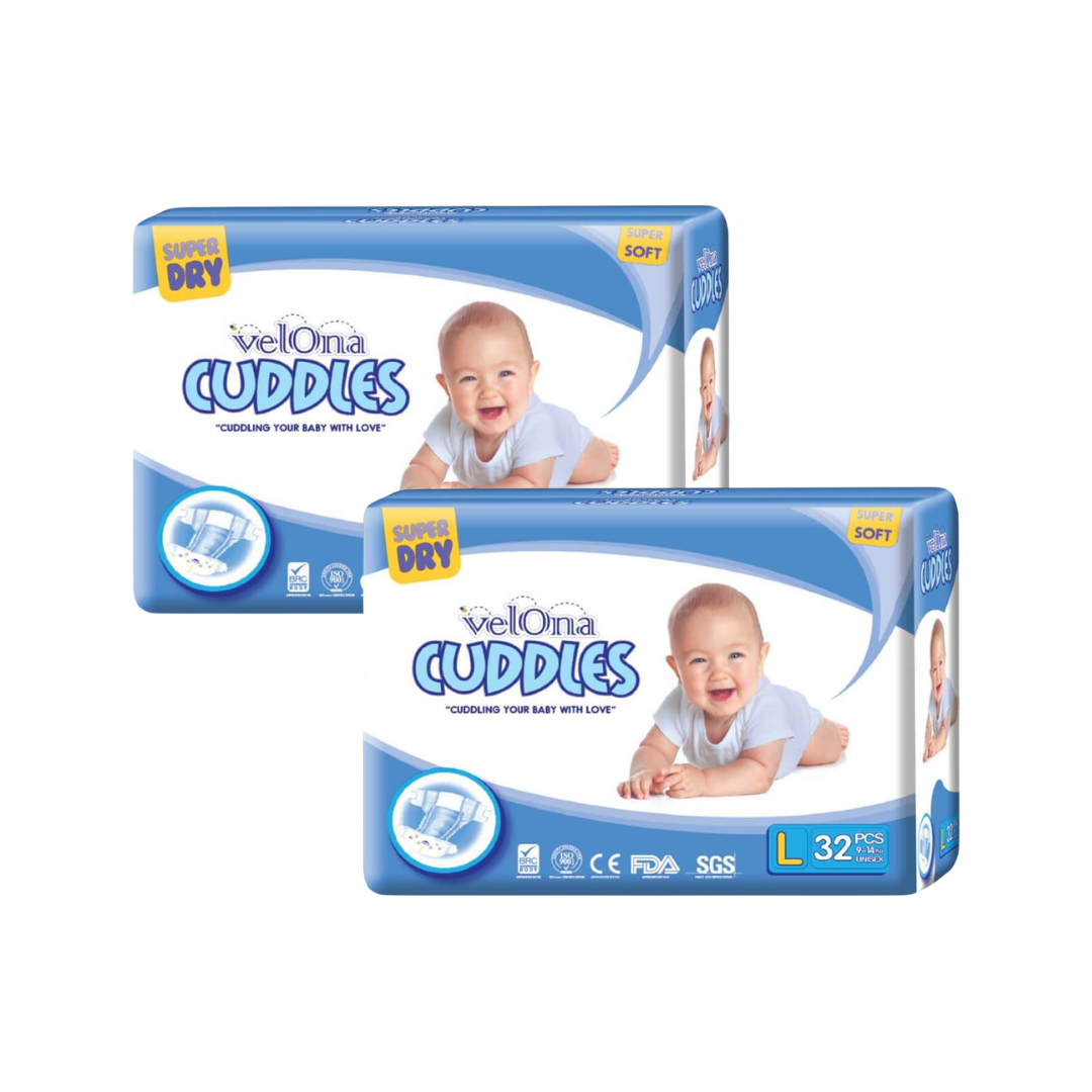 Velona Cuddles Large Diaper 32 / 64 / 96 / 128 Pcs | 9-14kg - Fortune Store