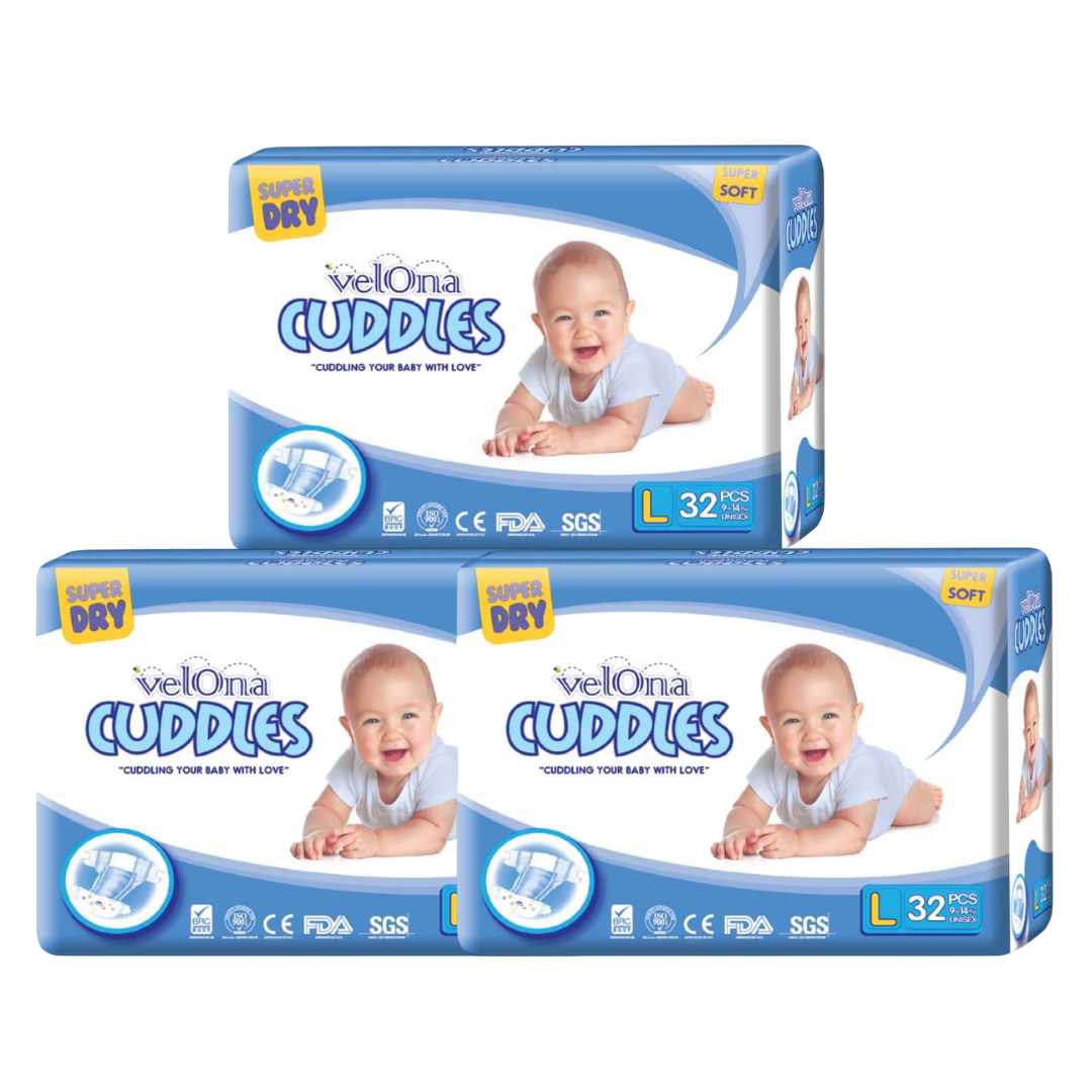 Velona Cuddles Large Diaper 32 / 64 / 96 / 128 Pcs | 9-14kg - Fortune Store