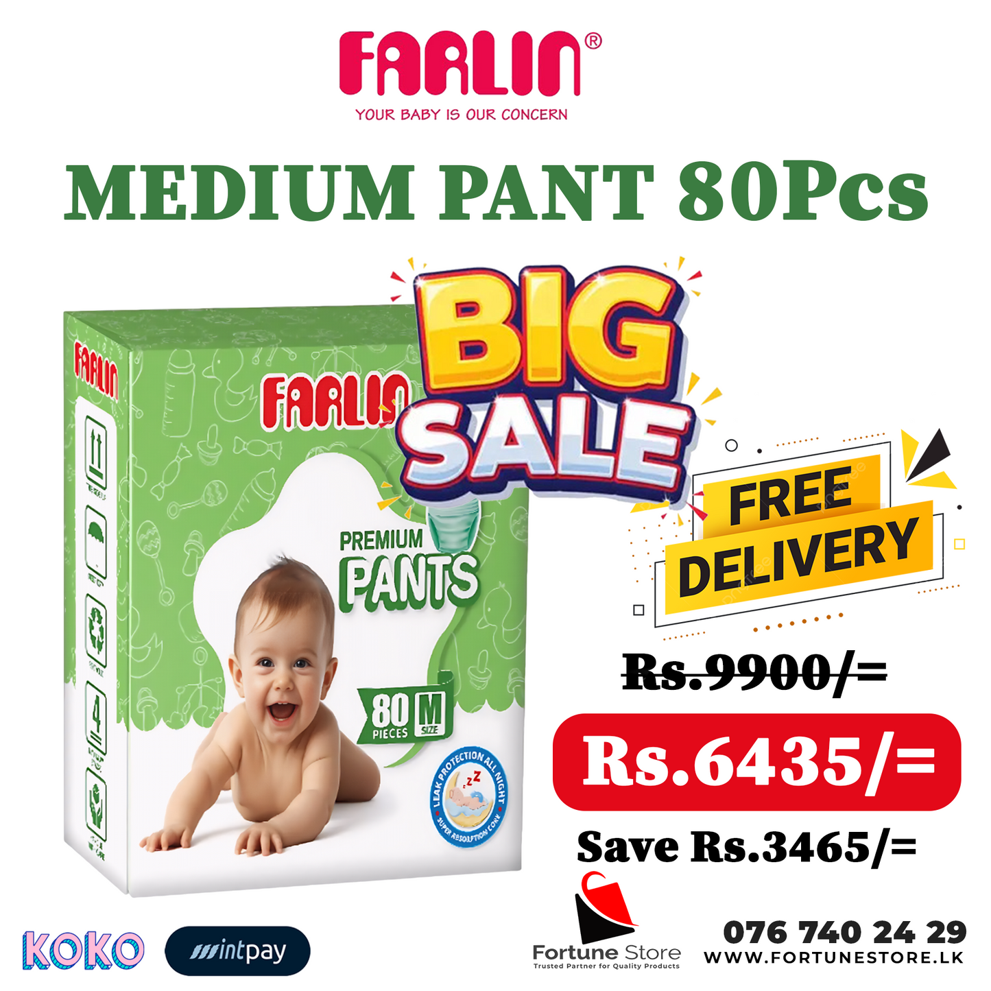 Farlin Baby Pants Medium 80pcs 5-10kg – | Ultra-Soft & Absorbent | Free Delivery
