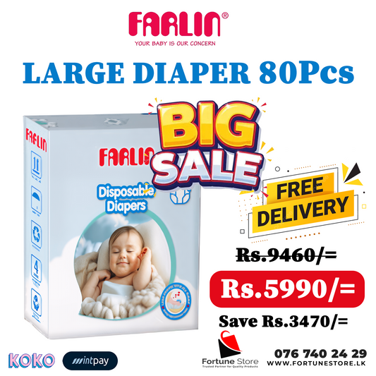 Farlin Baby Diapers Large 80pcs | 82Pcs (9-14kg) | Superior Comfort & Leak Protection | Free Delivery
