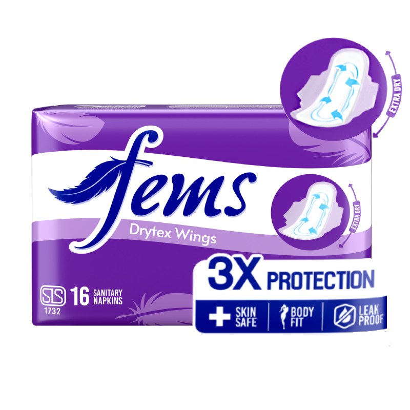 Fems Drytex Wings Sanitary Napkins 16pcs | Long-Lasting Comfort & Protection - Fortune Store