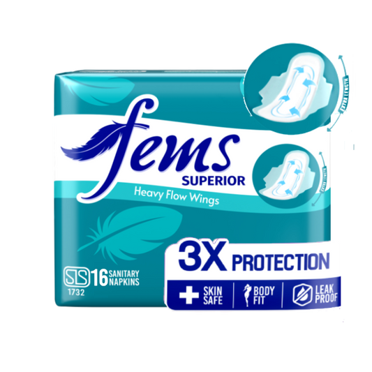 Fems Superior Heavy Flow Wings Sanitary Napkins 16pcs | Maximum Protection for Heavy Flow Days - Fortune Store
