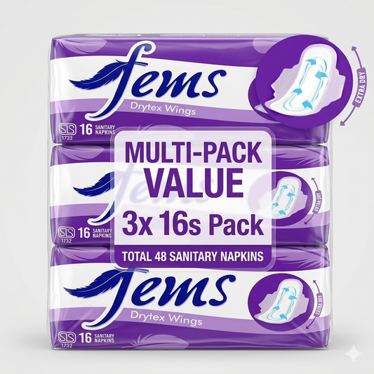 Fems Drytex Wings Sanitary Napkins 16pcs | Long-Lasting Comfort & Protection - Fortune Store