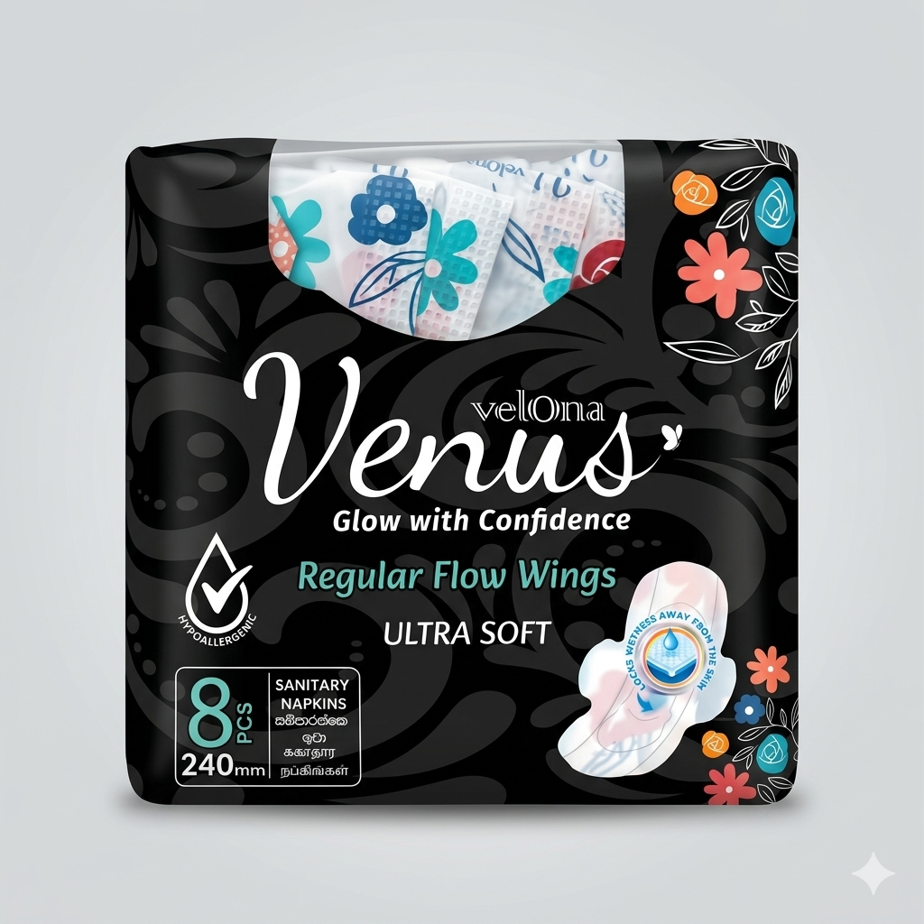Velona Venus Sanitary Napkins Regular Flow Wings 8pcs (240mm) | Everyday Comfort & Protection - Fortune Store