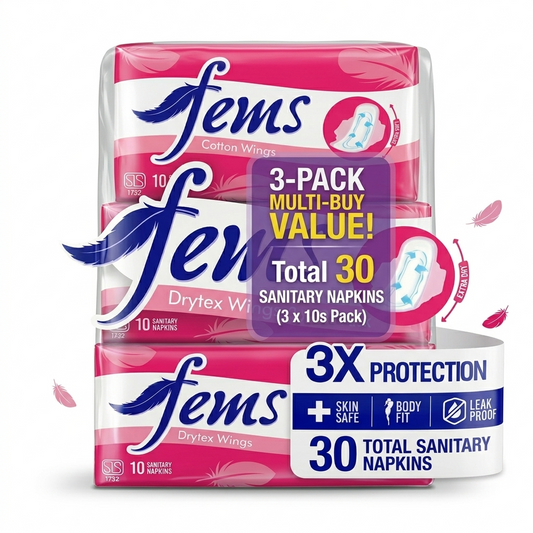 Fems Cotton Feel Wings Sanitary Napkins 10pcs | Soft Comfort for Everyday Protection - Fortune Store