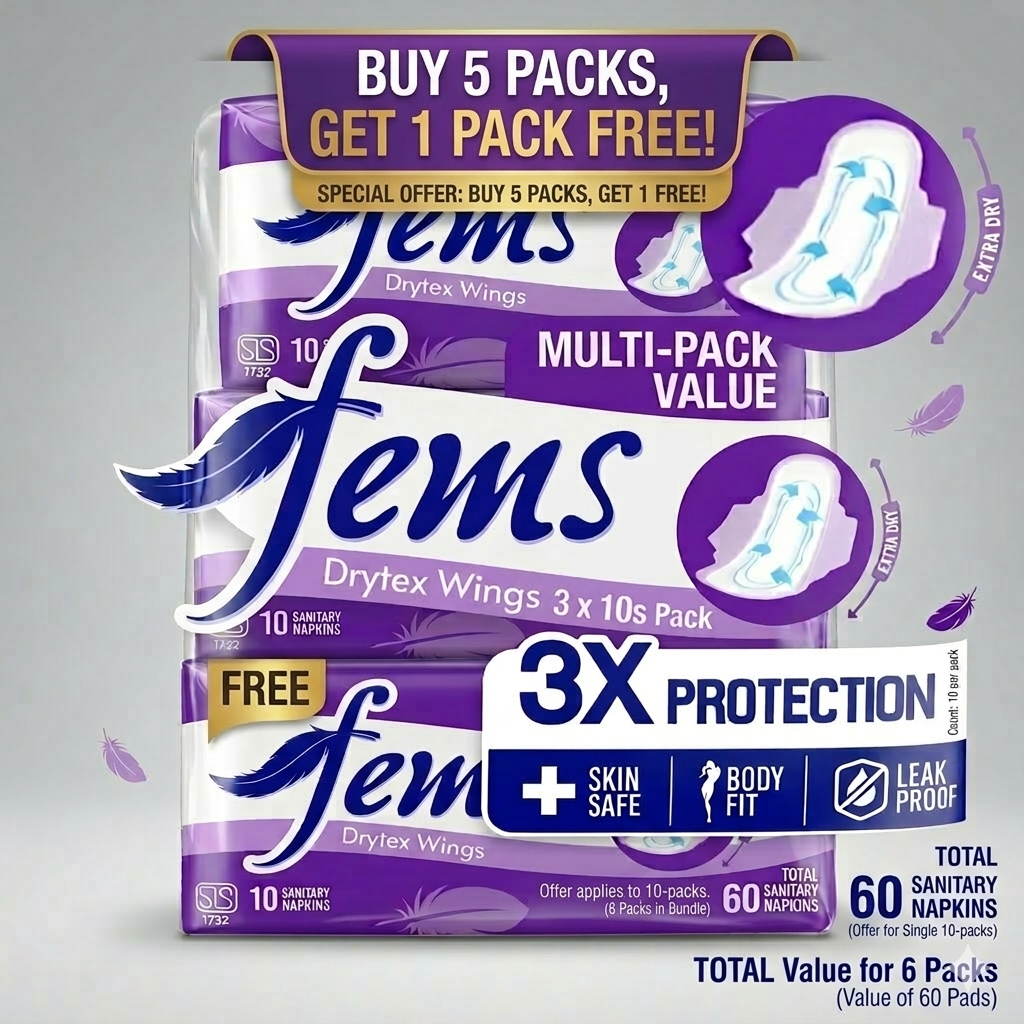 Fems Drytex Wings Sanitary Napkins 10pcs | Comfortable Protection for Everyday Confidence - Fortune Store