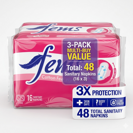 Fems Cotton Feel Wings Sanitary Napkins 16pcs | Soft Comfort & Reliable Protection - Fortune Store