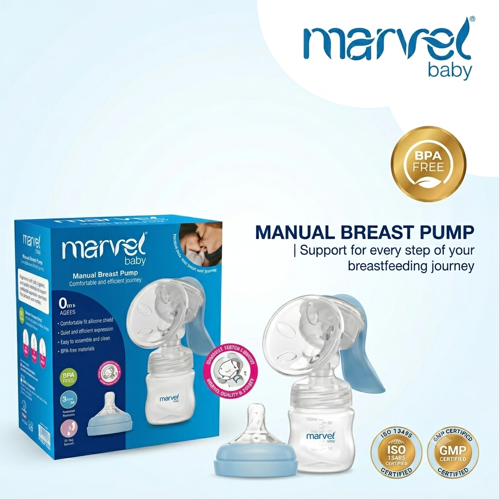 Marvel Manual Breast Pump with 120ml Bottle 0m+ | BPA-Free Breastfeeding Pump