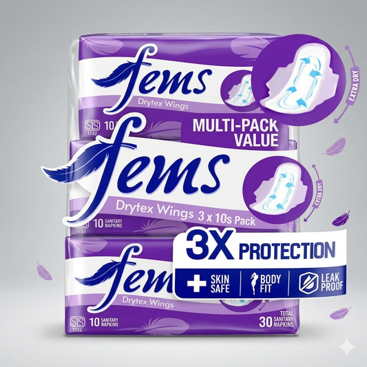 Fems Drytex Wings Sanitary Napkins 10pcs | Comfortable Protection for Everyday Confidence - Fortune Store