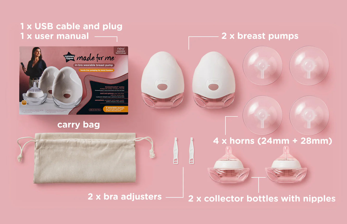 Tommee Tippee Made for Me Double Wearable Breast Pump - Hands-Free Convenience for Busy Moms | Free Delivery - Fortune Store