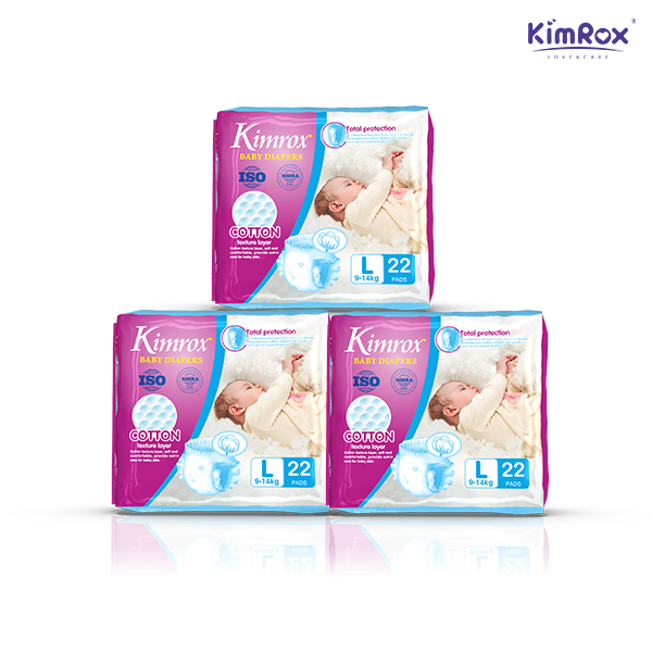 Kimrox Baby Large Diapers 9 - 14kg 22pcs / 66pcs / 88pcs | Gentle Care, Superior Protection | Free Delivery