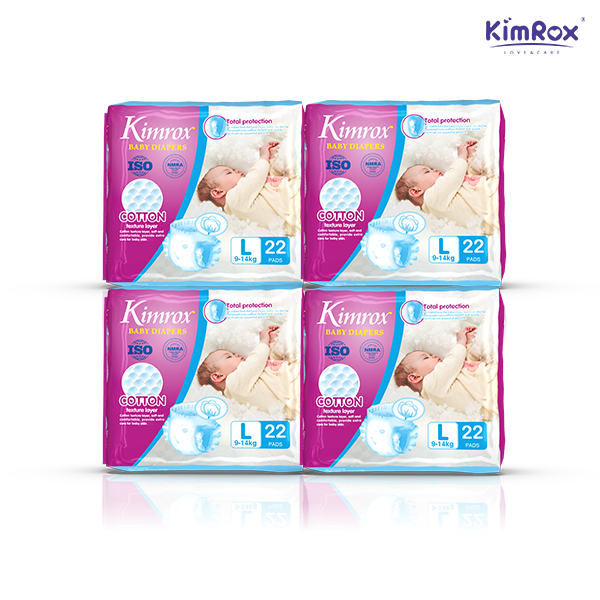 Kimrox Baby Large Diapers 9 - 14kg 22pcs / 66pcs / 88pcs | Gentle Care, Superior Protection | Free Delivery