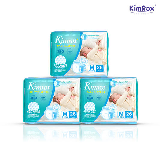 Kimrox Baby Medium Diapers 6 - 10kg 26pcs / 78pcs / 104pcs | Gentle Care, Superior Protection | Free Delivery - Fortune Store