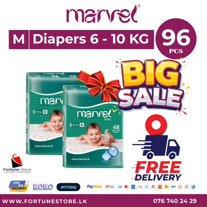 Marvel Medium Baby Diapers - 96pcs | Ideal Comfort & Protection for Babies | Free Delivery