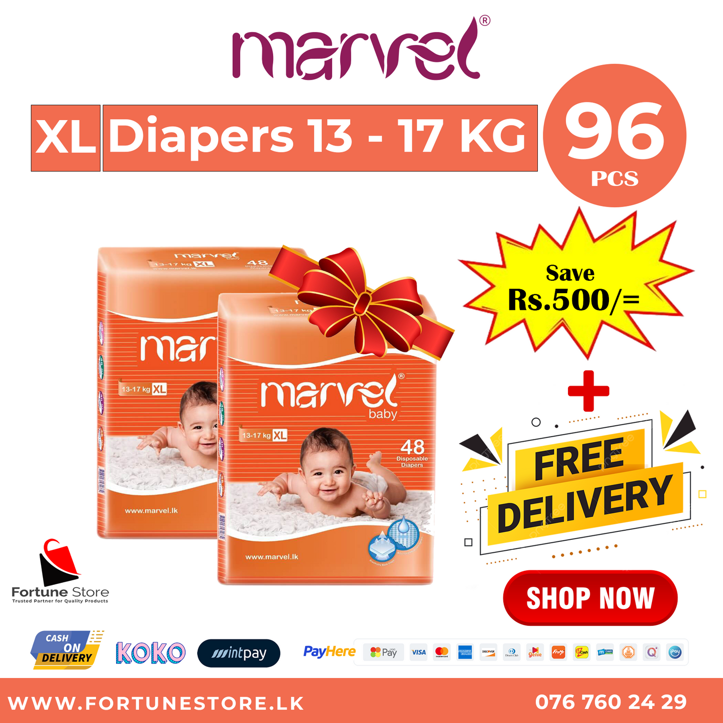 Marvel XL Baby Diapers - 96pcs | Ideal Comfort & Protection for Babies | Free Delivery