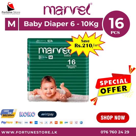 Marvel Medium Baby Diapers - 16 | 32 pcs | Ideal Comfort & Protection for Babies - Fortune Store