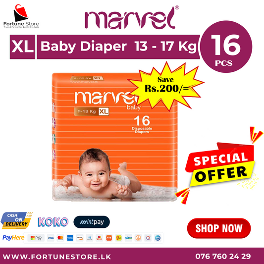 Marvel XL Baby Diapers - 16 | 32 pcs | Ideal Comfort & Protection for Babies - Fortune Store