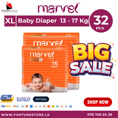 Marvel XL Baby Diapers - 16 | 32 pcs | Ideal Comfort & Protection for Babies