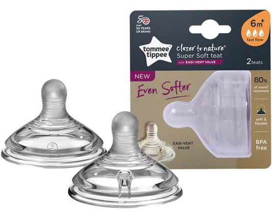 Tommee Tippee Closer to Nature Fast Flow Teat 2Pk: Fast, Efficient Feeding for Growing Babies - Fortune Store