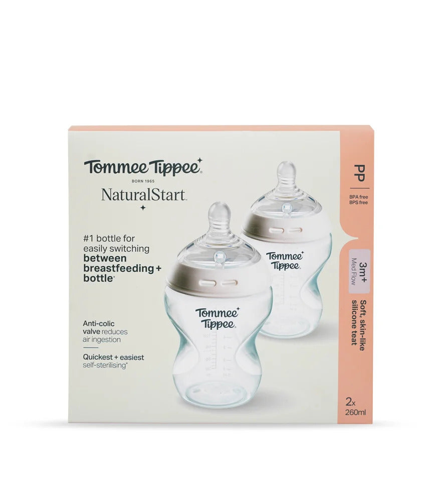 Tommee Tippee NaturalStart PP bottle packaging box showing two 210ml bottles on a white background.
