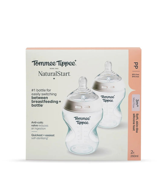 Tommee Tippee NaturalStart PP bottle packaging box showing two 210ml bottles on a white background.