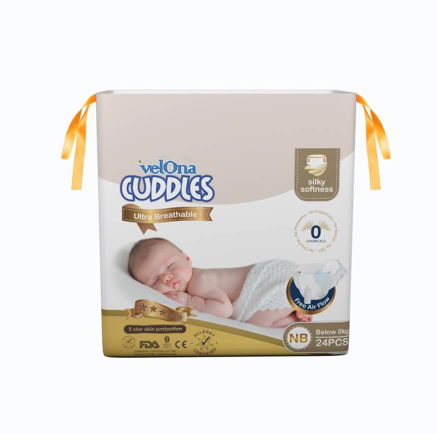 Velona Cuddles Ultra Breathable Premium Newborn Diaper 24pcs Below 5Kg| Gentle Care for Newborn Skin - Fortune Store