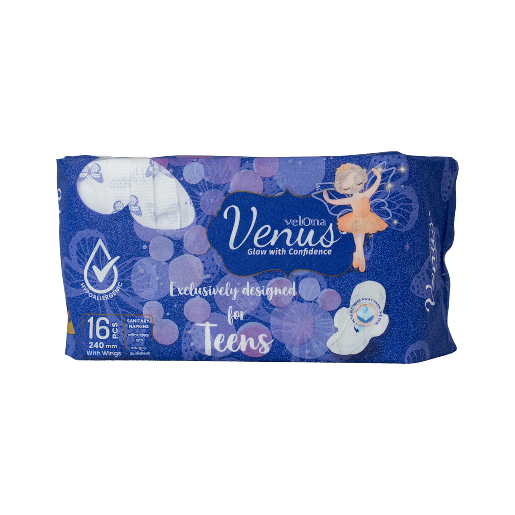 Velona Venus Teen Sanitary Napkins Wings 16 Pcs (240mm) | Gentle protection and ultimate confidence for your first years of period care. - Fortune Store