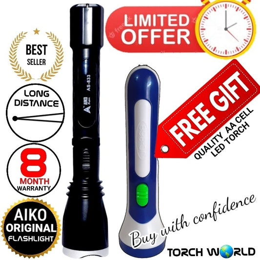 Original AIKO Rechargeable High Power Flashlight | Rechargeable Torch + AA LED TORCH